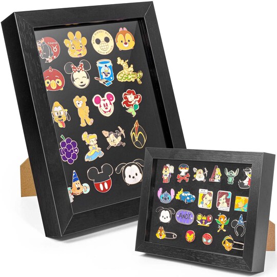 tutata; Pin Display Frame, 7x9 Shadow Box for Wall and Tabletop Mount, Pin Collection Display, Brooch Holder for Enthusiast, Black; Category:Shadow Boxes & Display Cases; Image:1
